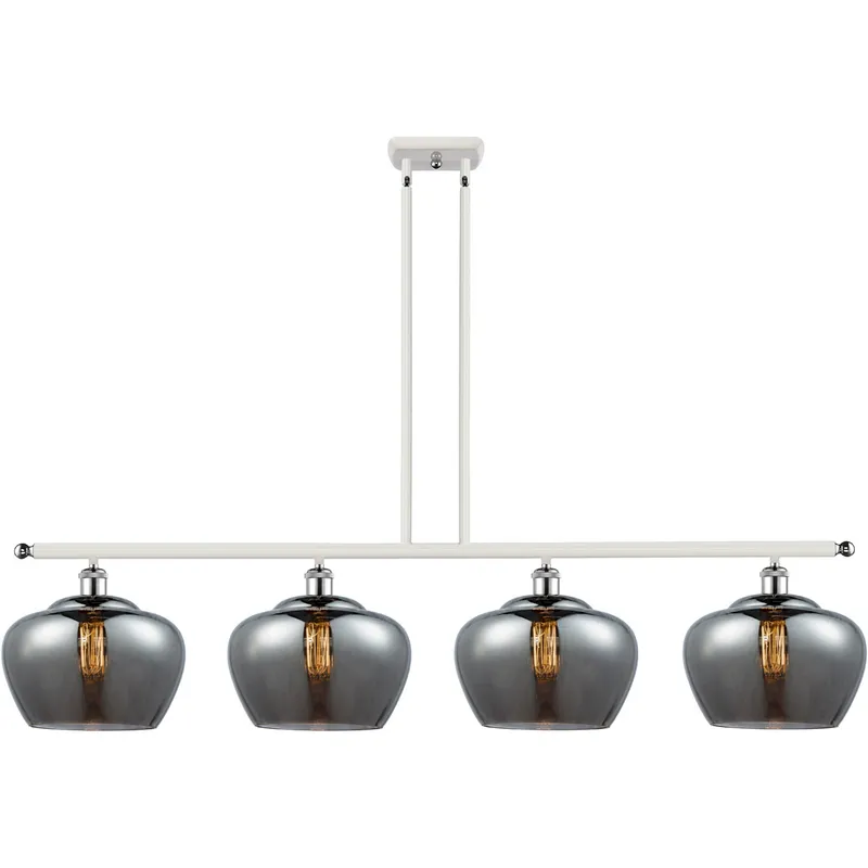 Ballston Large Fenton LED 48 inch White and Polished Chrome Island Light Ceiling Light in Plated Smoke Glass, Ballston