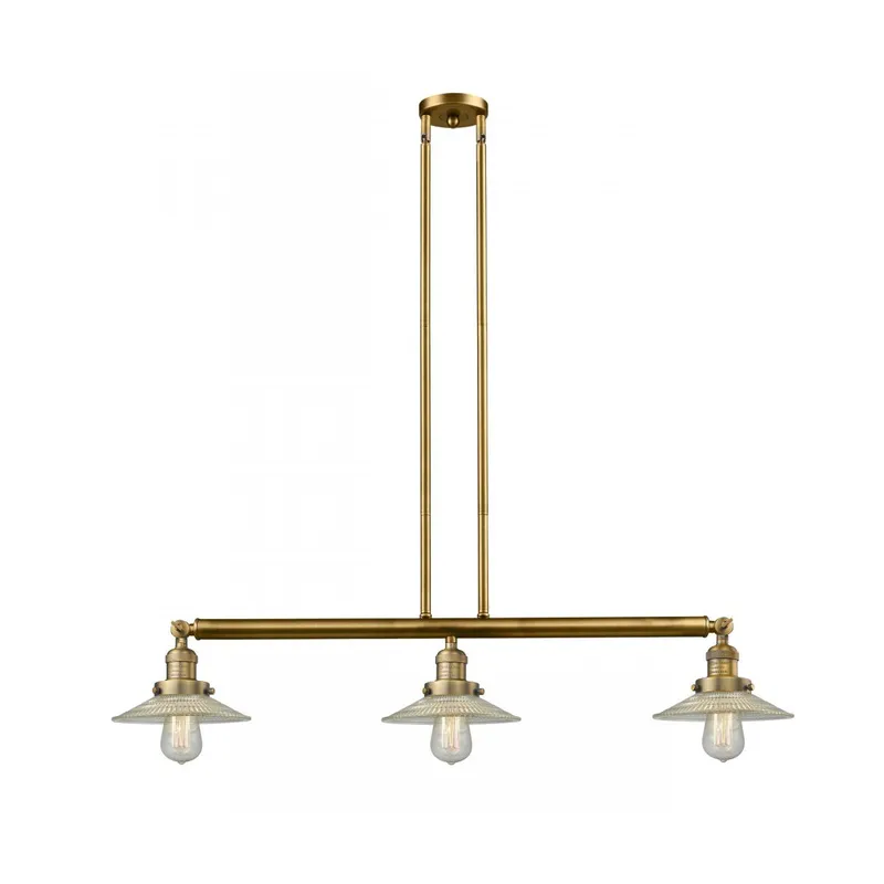 Franklin Restoration Halophane 3 Light 41 inch Brushed Brass Island Light Ceiling Light in Clear Halophane Glass, Franklin Restoration