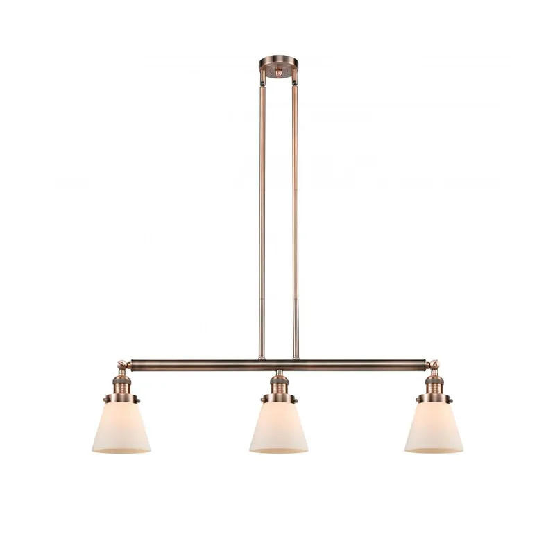 Franklin Restoration Small Cone 3 Light 39 inch Antique Copper Island Light Ceiling Light in Matte White Glass, Franklin Restoration