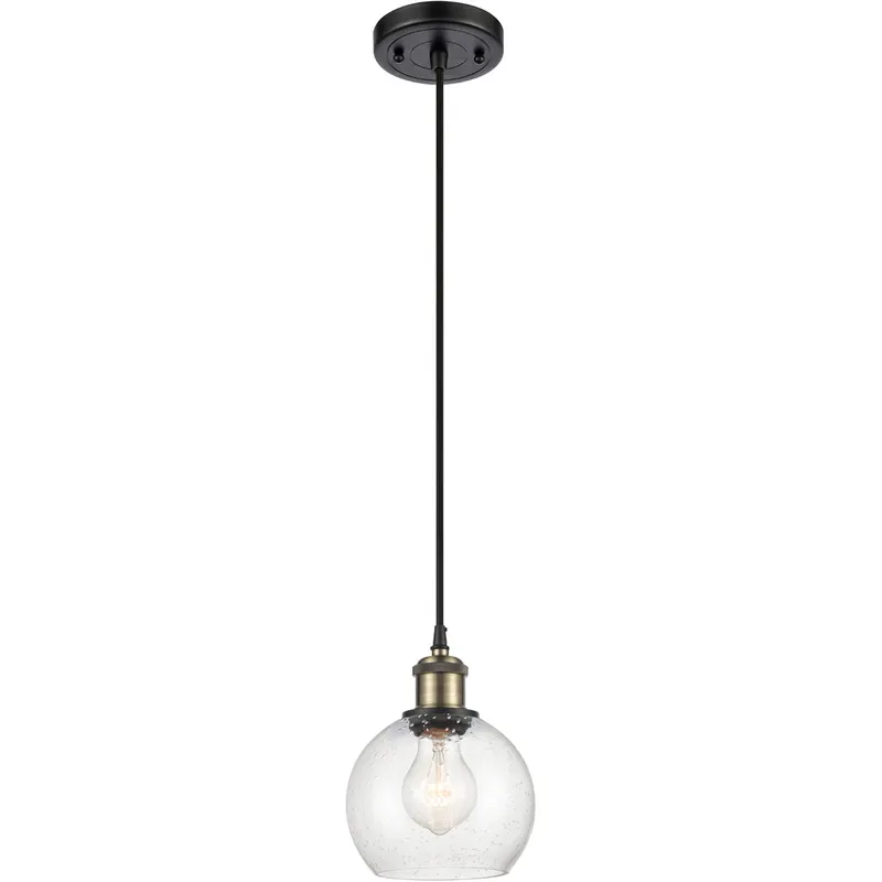 Ballston Athens 1 Light 6 inch Black Antique Brass Mini Pendant Ceiling Light in Seedy Glass, Black Textured