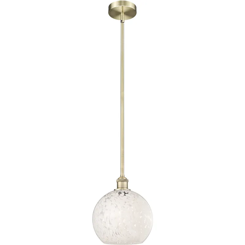 Edison White Mouchette 1 Light 10 inch Antique Brass Stem Hung Mini Pendant Ceiling Light