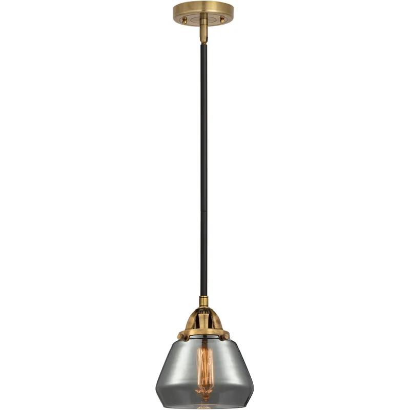 Nouveau 2 Fulton 1 Light 6.75 inch Black Antique Brass Mini Pendant Ceiling Light in Bulb Not Included, Light Smoke Glass