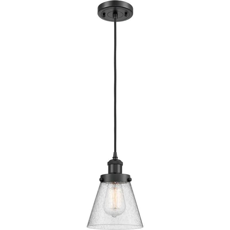 Ballston Small Cone LED 6 inch Matte Black Mini Pendant Ceiling Light in Seedy Glass, Black Textured, Ballston