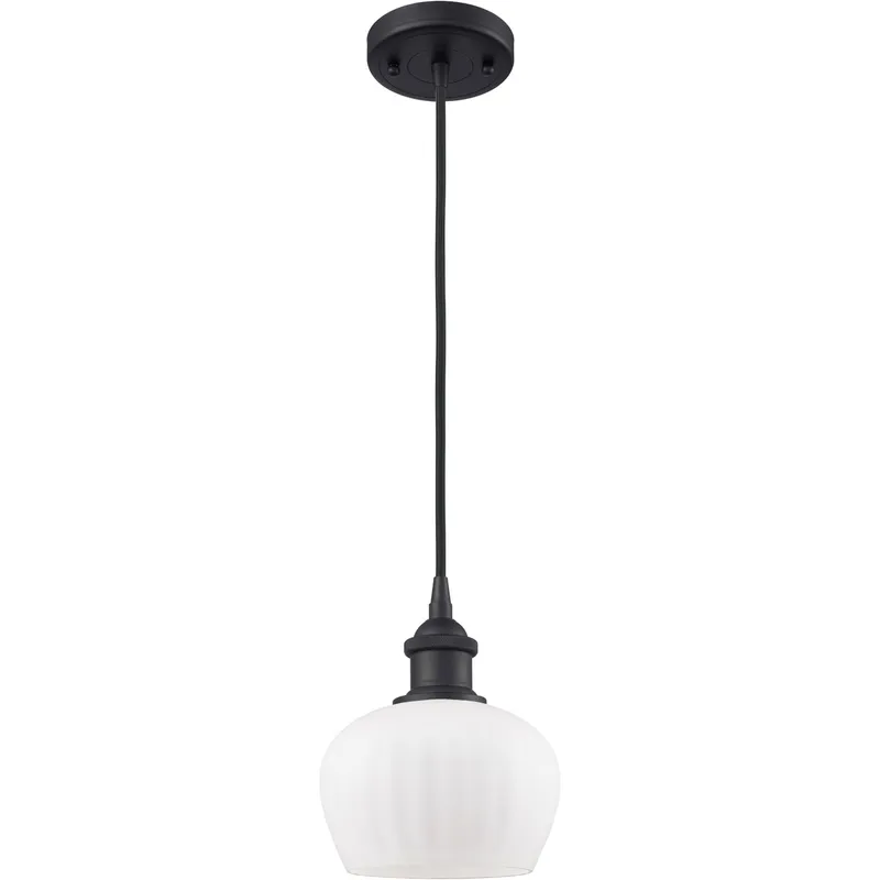 Ballston Fenton 1 Light 7 inch Matte Black Mini Pendant Ceiling Light in Matte White Glass, Ballston