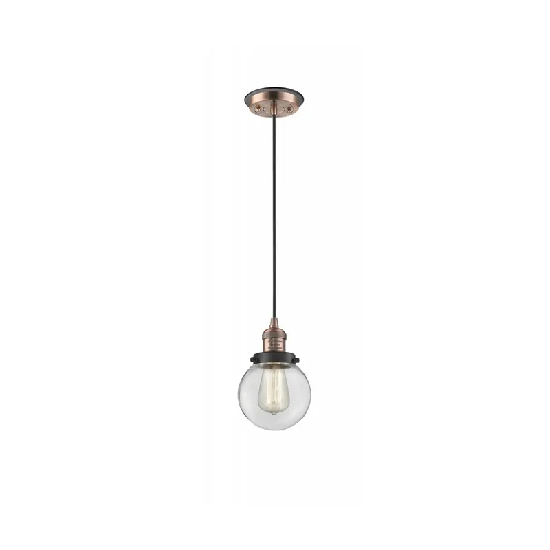 Franklin Restoration Beacon 1 Light 6 inch Antique Copper/Matte Black Mini Pendant Ceiling Light in Clear Glass
