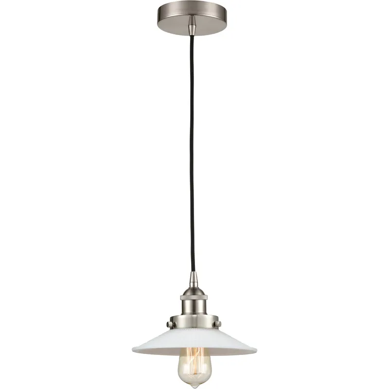 Edison Halophane LED 9 inch Brushed Satin Nickel Mini Pendant Ceiling Light
