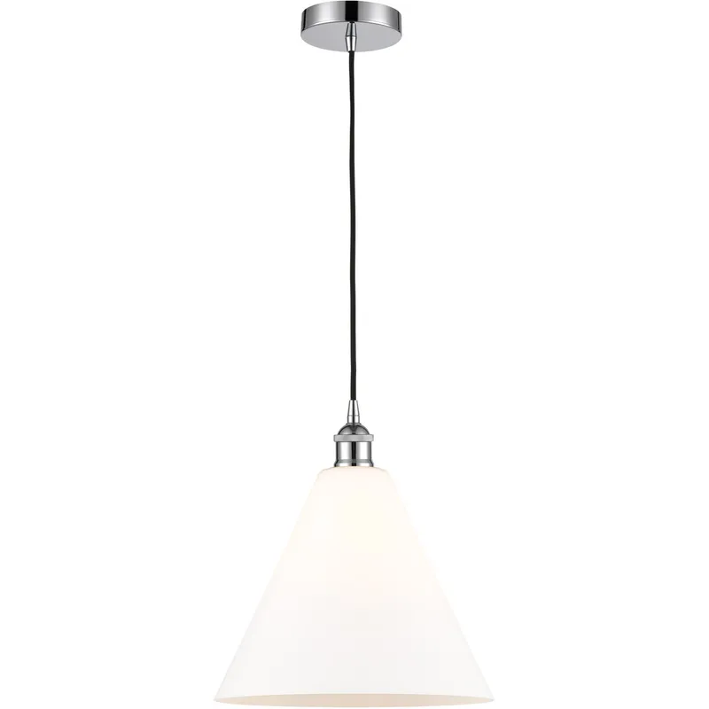 Edison Cone LED 12 inch Polished Chrome Mini Pendant Ceiling Light in Matte White Glass