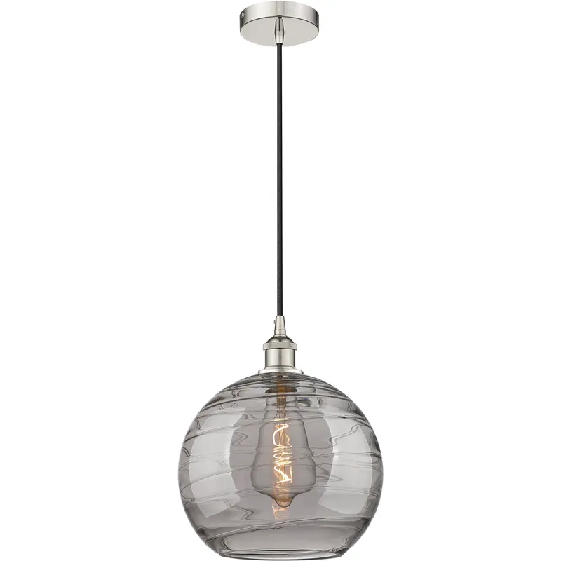 Edison Athens Deco Swirl 1 Light 12 inch Polished Nickel Cord Hung Mini Pendant Ceiling Light