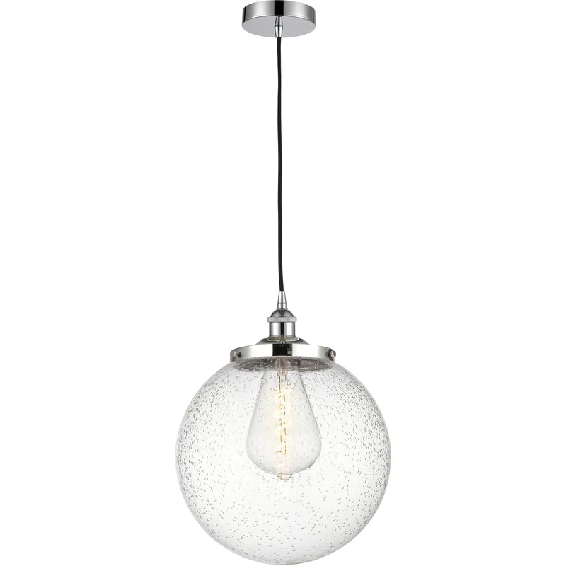 Beacon 1 Light 13.75 inch Polished Chrome Mini Pendant Ceiling Light in Seedy Glass