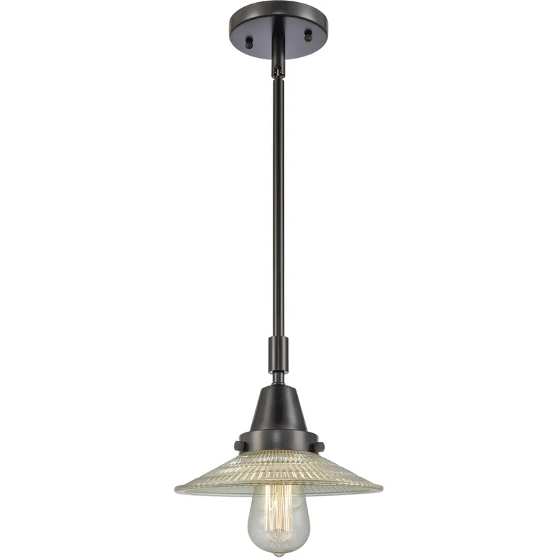 Franklin Restoration Halophane LED 8.5 inch Matte Black Mini Pendant Ceiling Light in Clear Halophane Glass