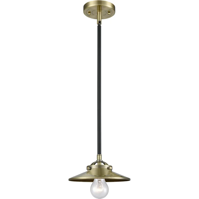 Nouveau Railroad 1 Light 8 inch Black Antique Brass Mini Pendant Ceiling Light in Incandescent, Nouveau