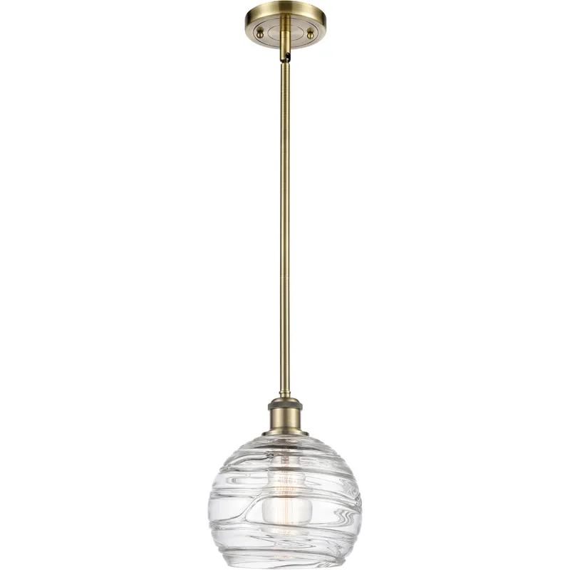 Ballston Deco Swirl 1 Light 8 inch Antique Brass Pendant Ceiling Light in Incandescent, Athens, Deco Swirl Glass, Ballston