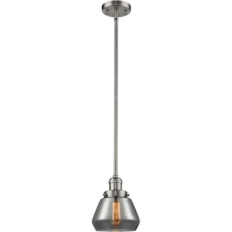 Franklin Restoration Fulton LED 7 inch Brushed Satin Nickel Mini Pendant Ceiling Light in Light Smoke Glass, Franklin Restoration