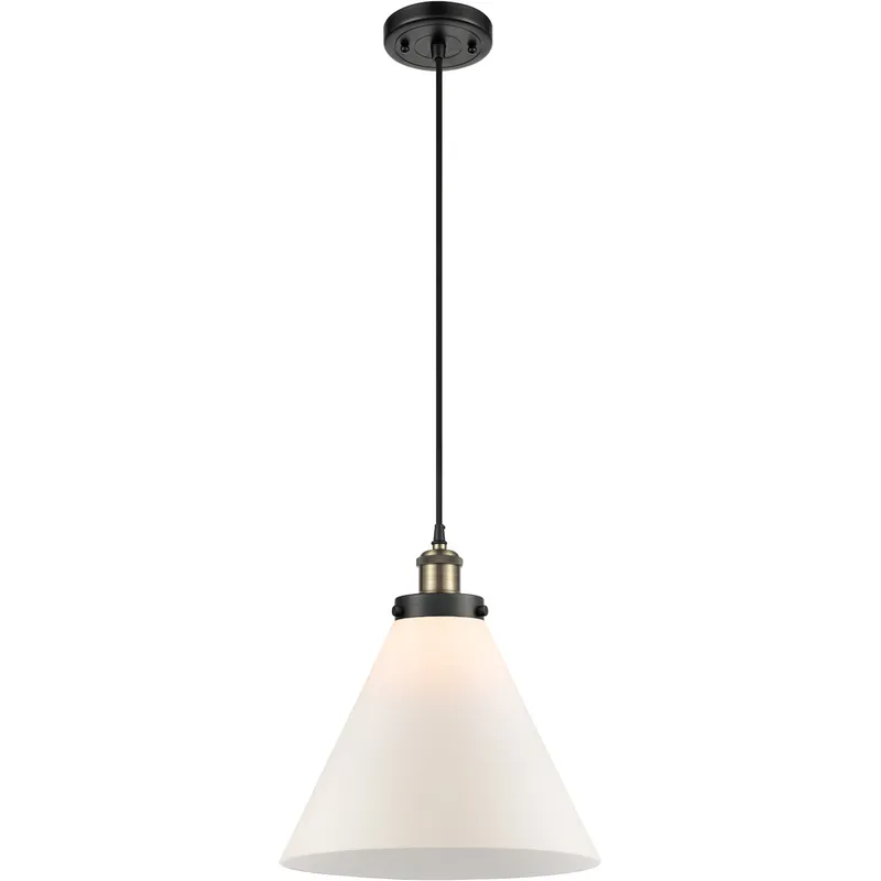 Ballston X-Large Cone LED 8 inch Black Antique Brass Mini Pendant Ceiling Light in Matte White Glass, Black Textured