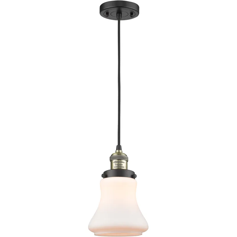 Franklin Restoration Bellmont LED 6 inch Black Antique Brass Mini Pendant Ceiling Light in Matte White Glass, Franklin Restoration