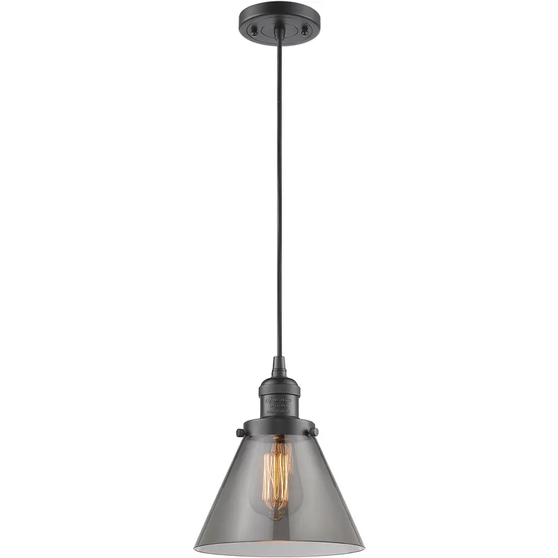Franklin Restoration Cone LED 8 inch Oil Rubbed Bronze Mini Pendant Ceiling Light in Light Smoke Glass, Franklin Restoration