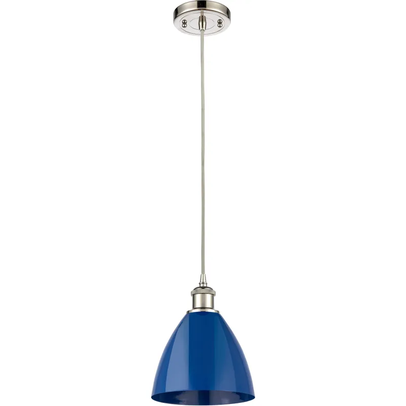 Ballston Plymouth Dome 1 Light 8 inch Polished Nickel Mini Pendant Ceiling Light in Matte Blue