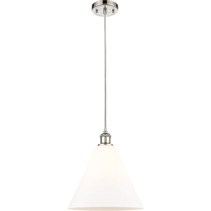 Ballston Cone 1 Light 12 inch Polished Nickel Mini Pendant Ceiling Light in Matte White Glass