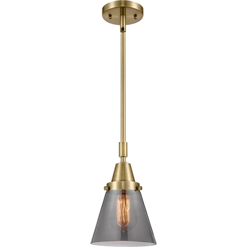 Franklin Restoration Small Cone LED 6 inch Antique Brass Mini Pendant Ceiling Light in Plated Smoke Glass