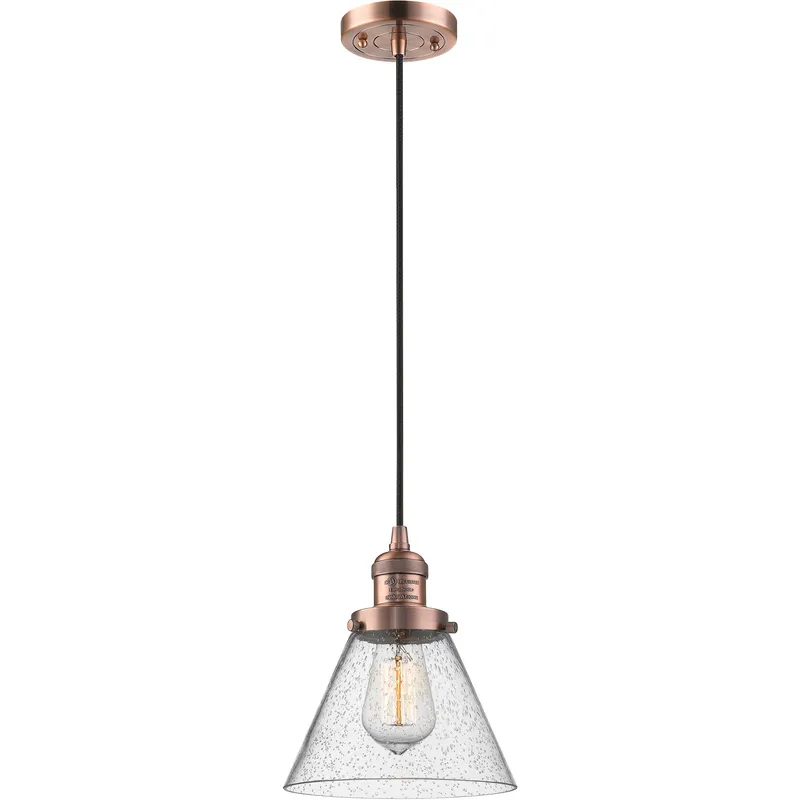 Franklin Restoration Cone 1 Light 8 inch Antique Copper Mini Pendant Ceiling Light in Incandescent, Seedy, Franklin Restoration