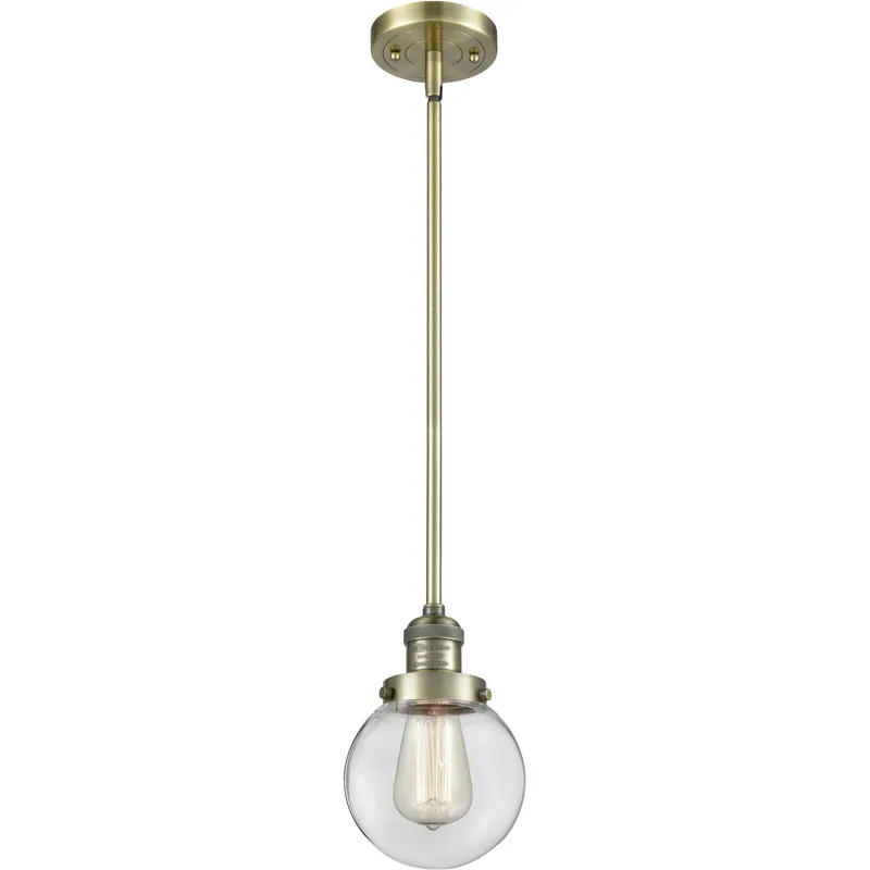 Franklin Restoration Beacon LED 6 inch Antique Brass Mini Pendant Ceiling Light in Clear, Franklin Restoration