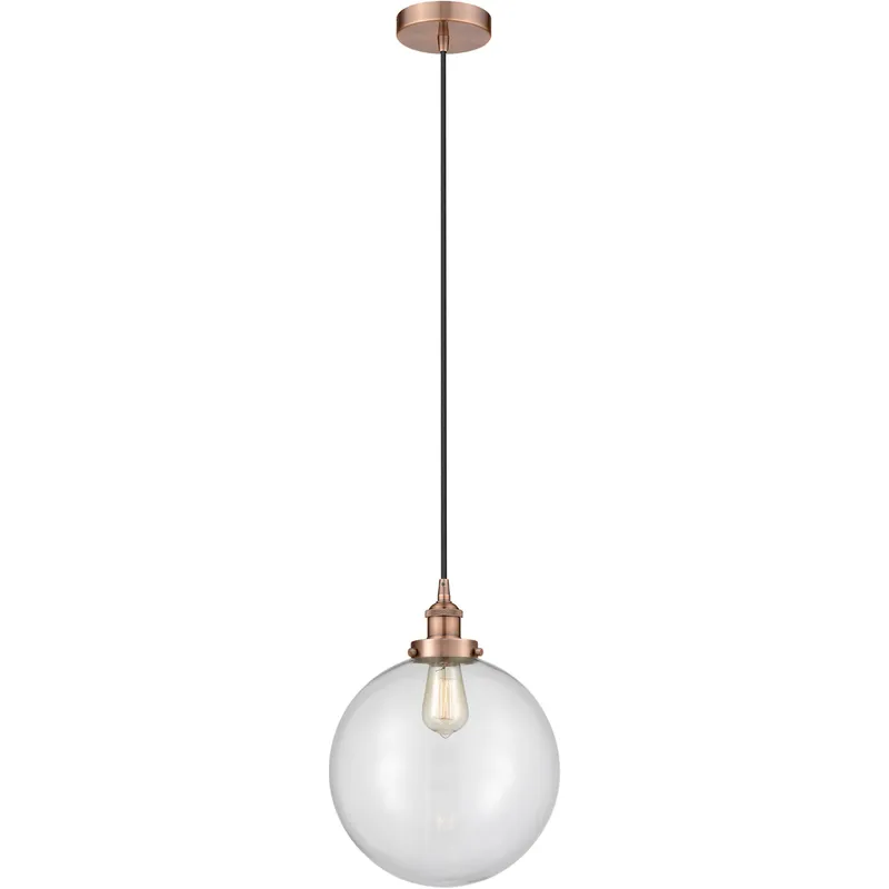 Edison Beacon LED 12 inch Antique Copper Mini Pendant Ceiling Light in Clear Glass