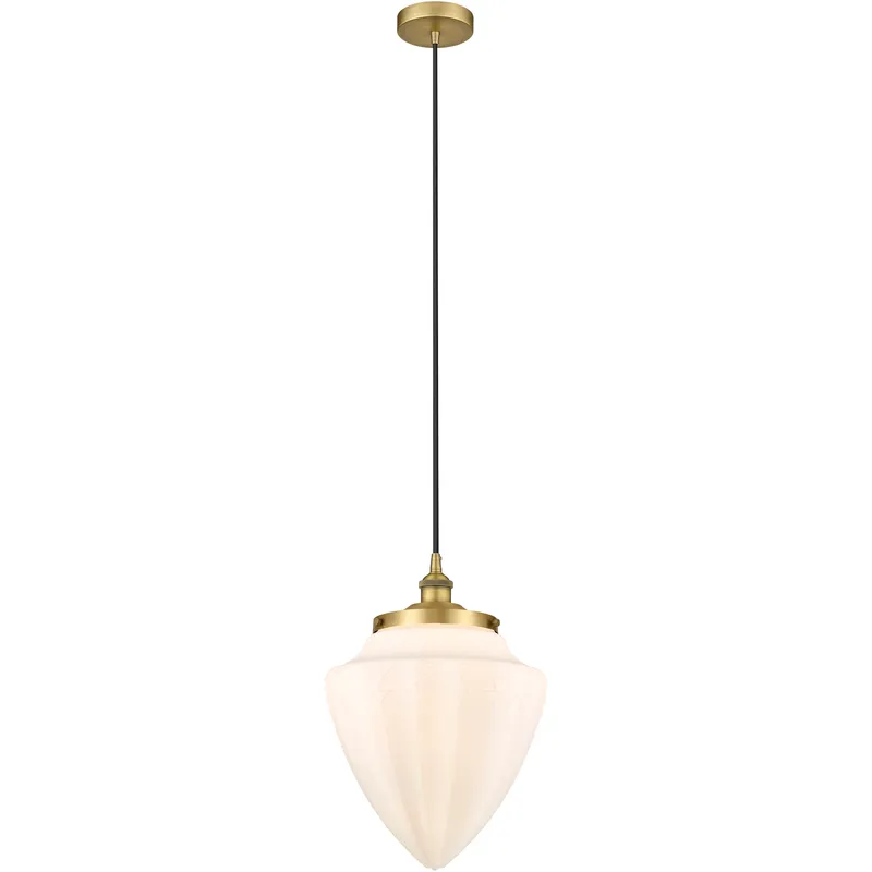Bullet 1 Light 12 inch Brushed Brass Mini Pendant Ceiling Light in Matte White Glass