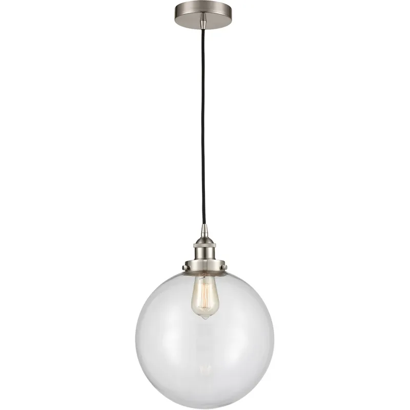 Edison Beacon LED 12 inch Brushed Satin Nickel Mini Pendant Ceiling Light in Clear Glass