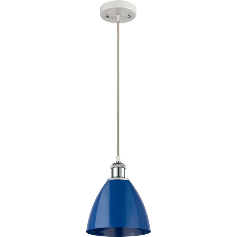 Ballston Plymouth Dome 1 Light 8 inch White and Polished Chrome Mini Pendant Ceiling Light in Matte Blue