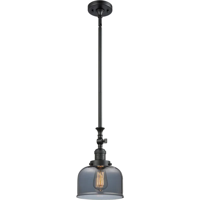 Franklin Restoration Bell LED 8 inch Matte Black Mini Pendant Ceiling Light in Light Smoke Glass, Franklin Restoration