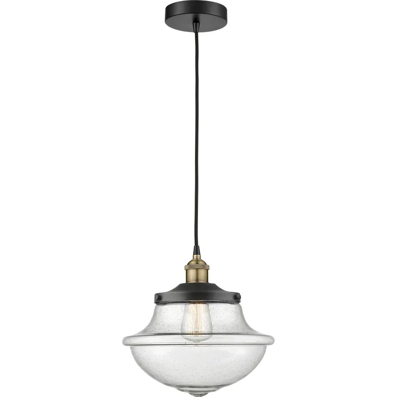 Oxford 1 Light 11.75 inch Black Antique Brass Mini Pendant Ceiling Light in Seedy Glass
