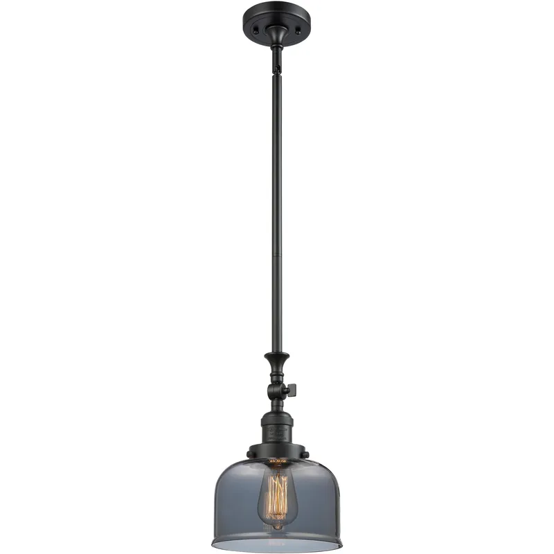 Franklin Restoration Bell 1 Light 8 inch Matte Black Mini Pendant Ceiling Light in Bulb Not Included, Light Smoke Glass, Franklin Restoration