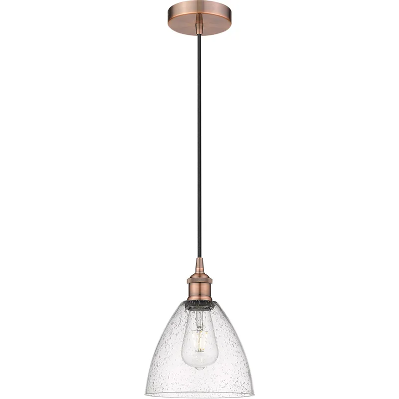 Edison Dome LED 7.5 inch Antique Copper Mini Pendant Ceiling Light in Seedy Glass
