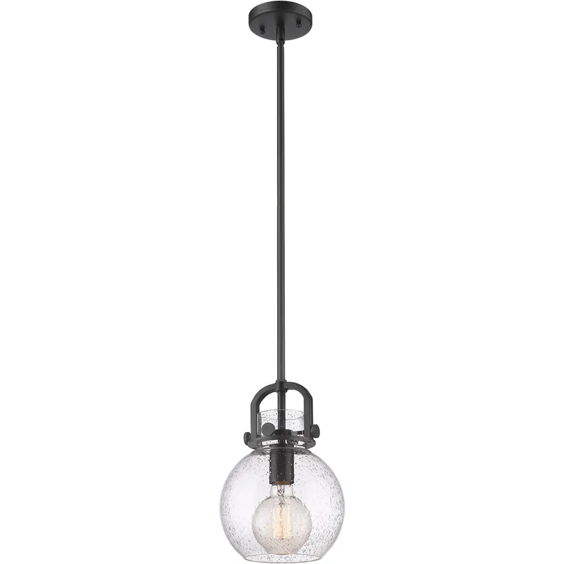 Newton Sphere 1 Light 8 inch Matte Black Mini Pendant Ceiling Light in Seedy Glass
