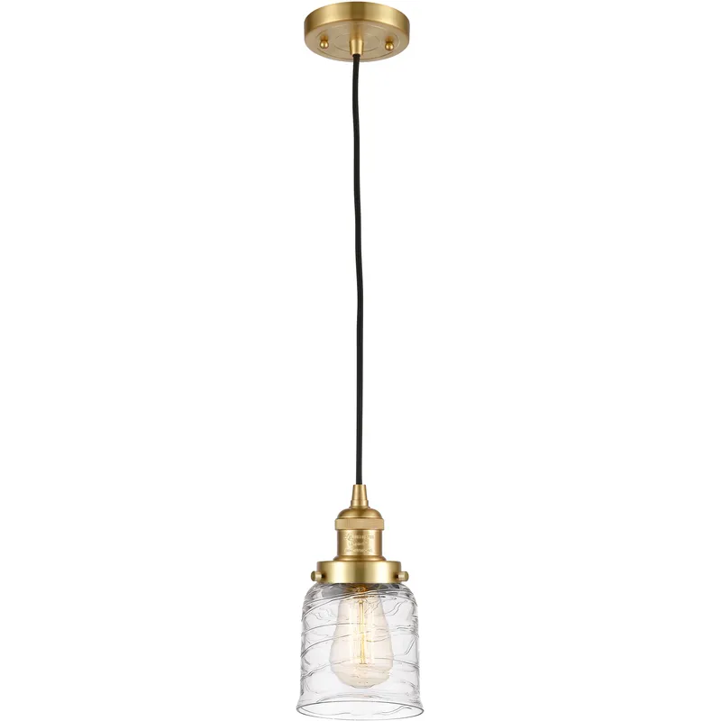 Franklin Restoration Bell LED 5 inch Satin Gold Mini Pendant Ceiling Light in Deco Swirl