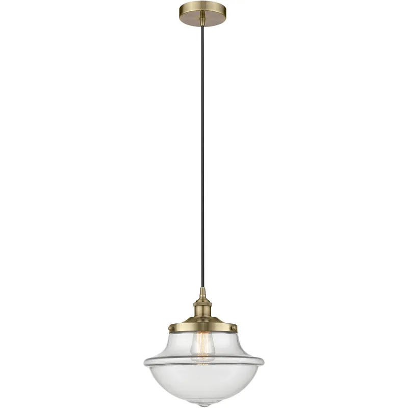 Oxford 1 Light 11.75 inch Antique Brass Mini Pendant Ceiling Light in Clear Glass
