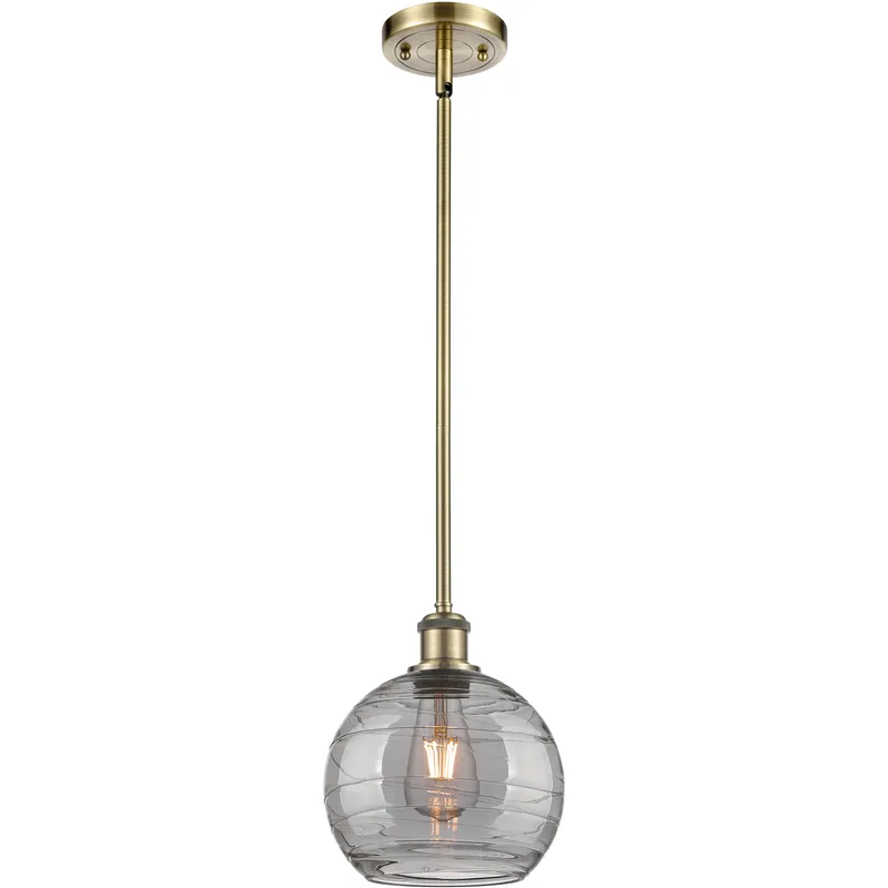 Ballston Athens Deco Swirl 1 Light 8 inch Antique Brass Stem Hung Mini Pendant Ceiling Light