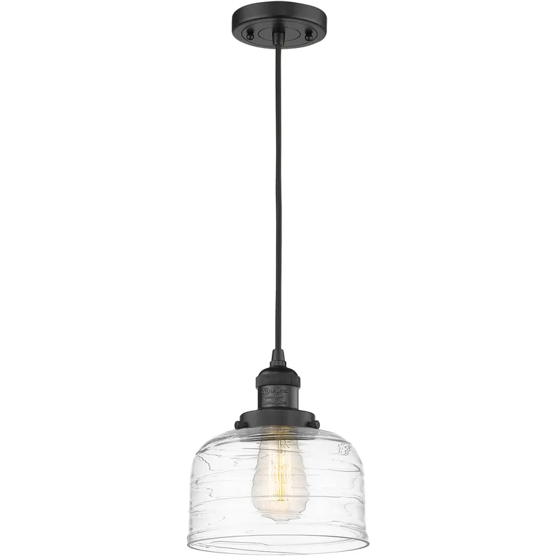 Franklin Restoration Bell 1 Light 8 inch Matte Black Mini Pendant Ceiling Light in Incandescent, Clear Deco Swirl