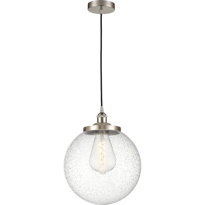 Beacon 1 Light 13.75 inch Brushed Satin Nickel Mini Pendant Ceiling Light in Seedy Glass