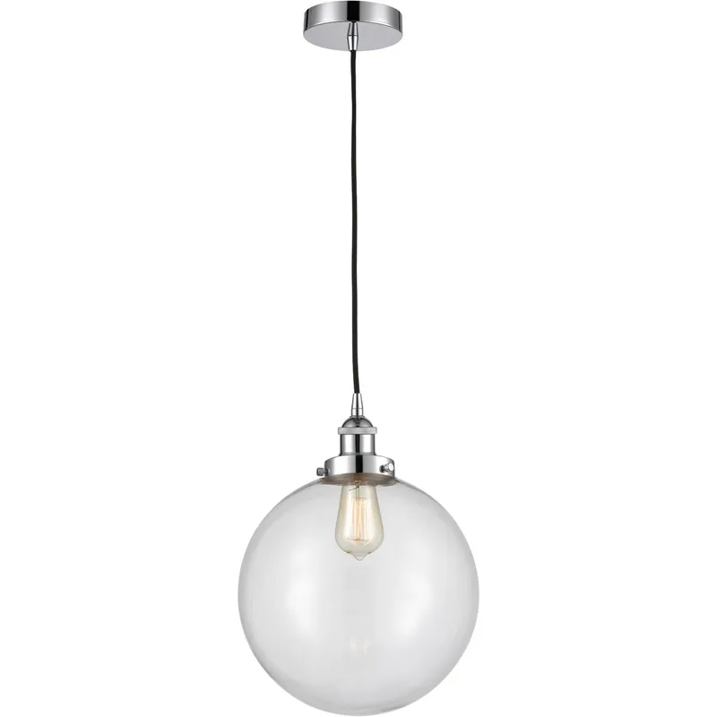 Edison Beacon LED 12 inch Polished Chrome Mini Pendant Ceiling Light in Clear Glass