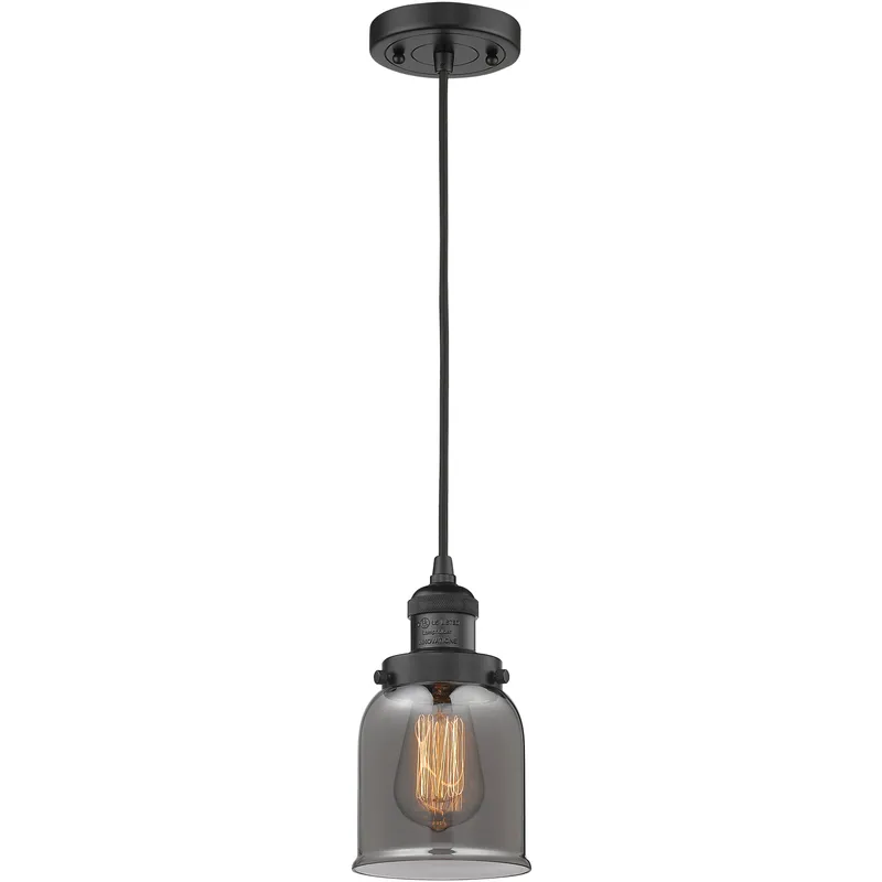 Franklin Restoration Bell 1 Light 5 inch Matte Black Mini Pendant Ceiling Light in Bulb Not Included, Light Smoke Glass, Franklin Restoration