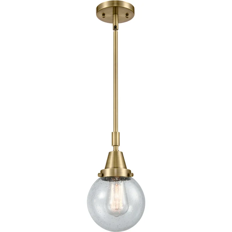 Beacon 1 Light 6 inch Antique Brass Mini Pendant Ceiling Light in Seedy Glass