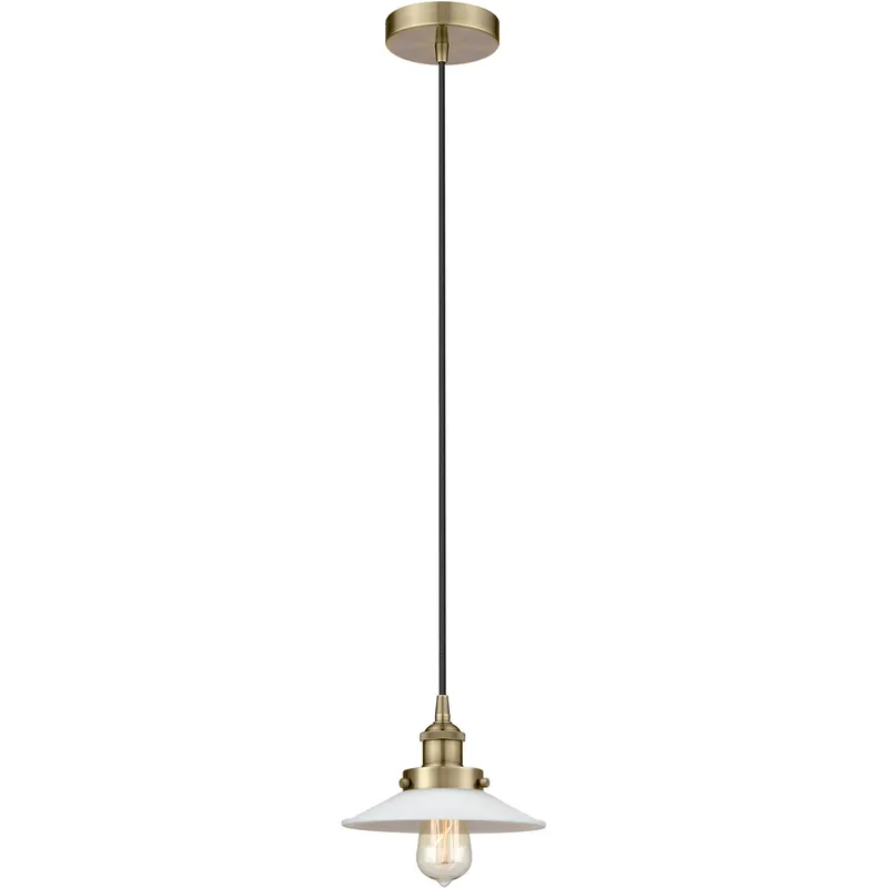 Edison Halophane LED 9 inch Antique Brass Mini Pendant Ceiling Light