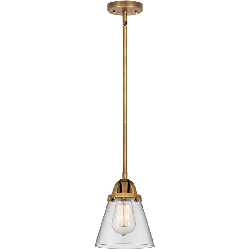 Nouveau 2 Cone 1 Light 6.25 inch Brushed Brass Mini Pendant Ceiling Light in Incandescent, Clear
