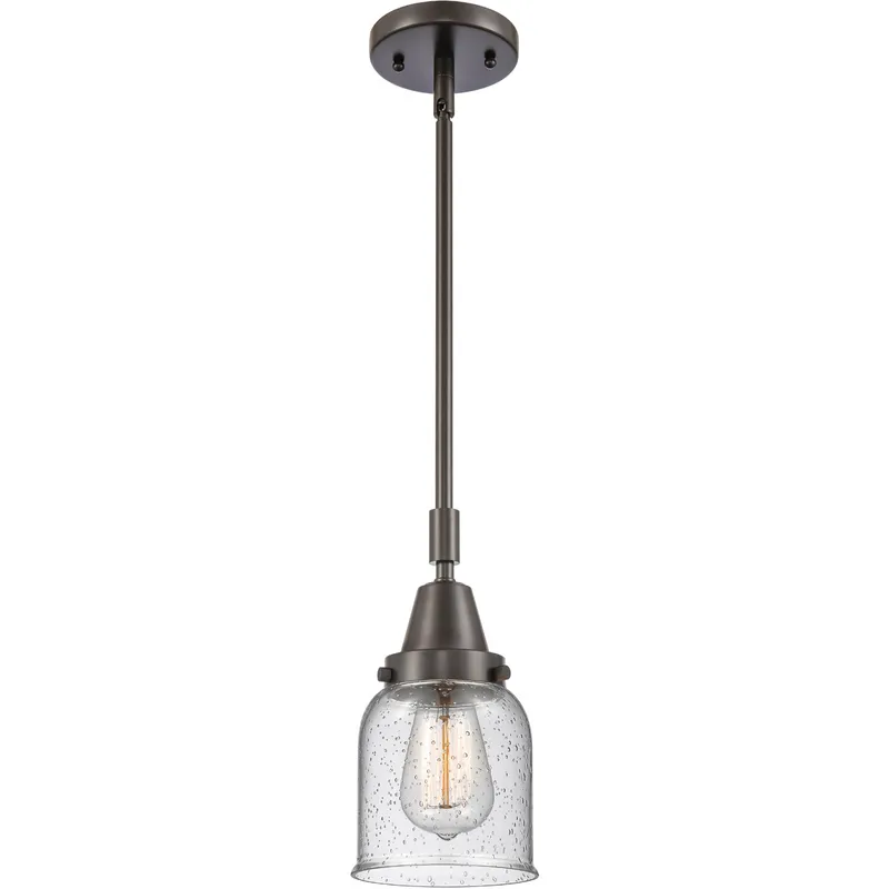 Franklin Restoration Small Bell LED 5 inch Oil Rubbed Bronze Mini Pendant Ceiling Light in Seedy Glass