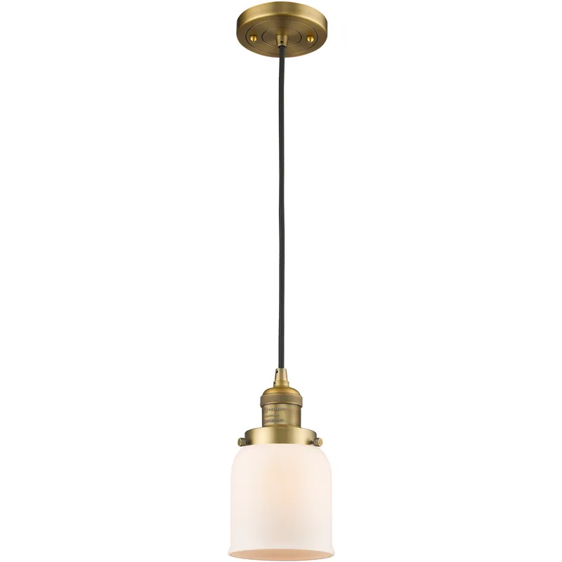 Franklin Restoration Bell 1 Light 5 inch Brushed Brass Mini Pendant Ceiling Light in Incandescent, Matte White, Franklin Restoration