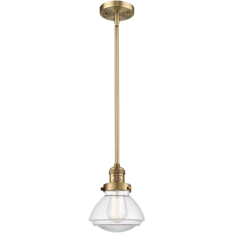 Franklin Restoration Olean 1 Light 6.75 inch Brushed Brass Mini Pendant Ceiling Light in Incandescent, Clear, Franklin Restoration