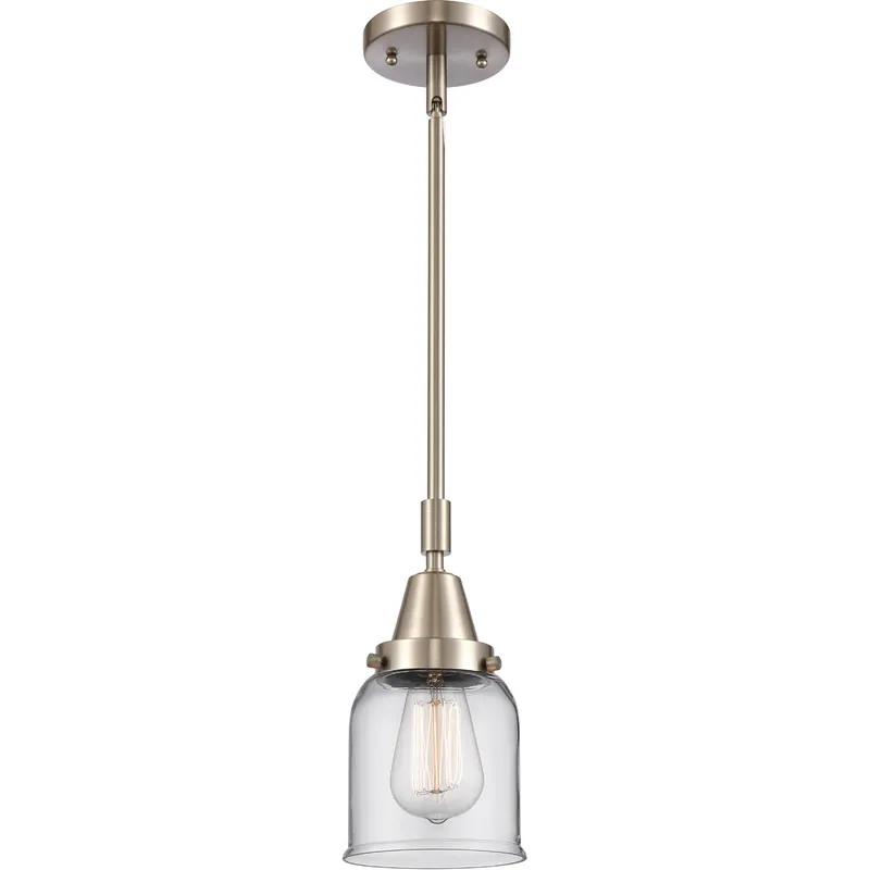 Franklin Restoration Small Bell LED 5 inch Brushed Satin Nickel Mini Pendant Ceiling Light in Clear Glass