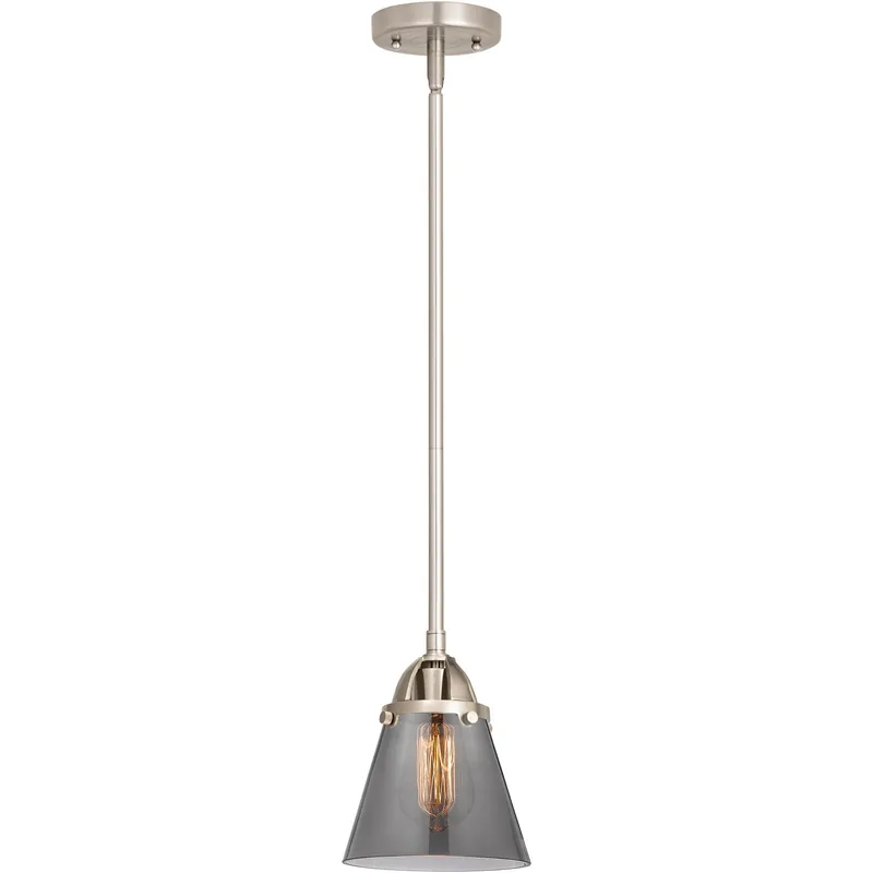 Nouveau 2 Cone LED 6.25 inch Brushed Satin Nickel Mini Pendant Ceiling Light in Light Smoke Glass
