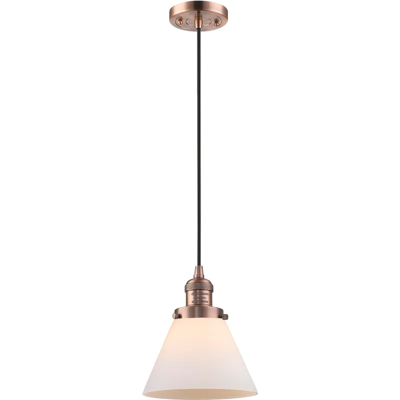 Franklin Restoration Cone 1 Light 8 inch Antique Copper Mini Pendant Ceiling Light in Incandescent, Matte White, Franklin Restoration